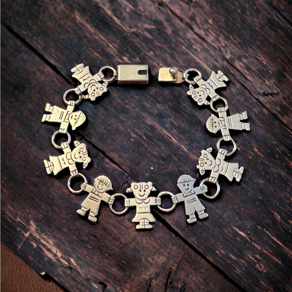 Vintage 925 sterling silver boy girl fancy link bracelet children